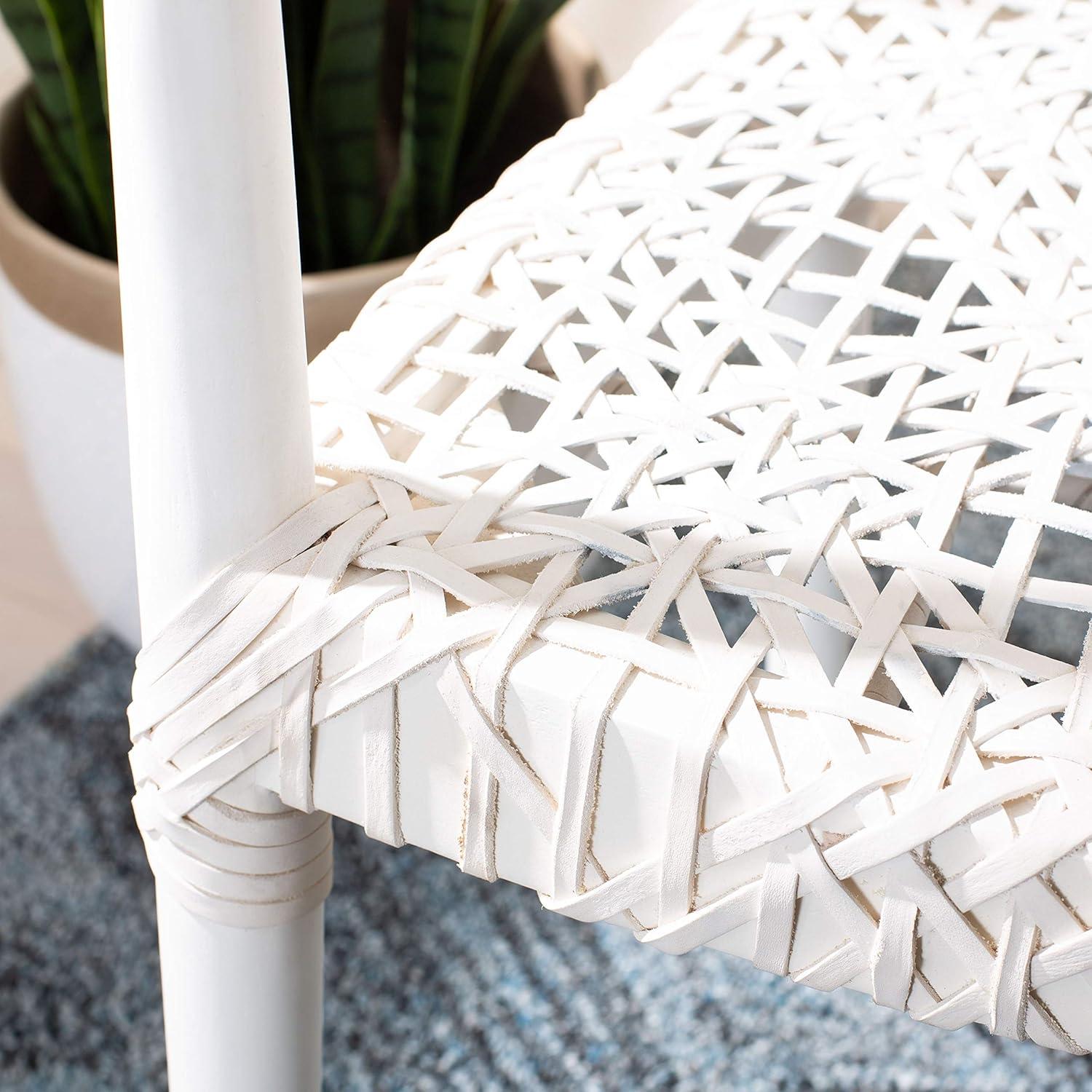 image:imageSafavieh Home Collection Juneau Leather Woven Natural and OffWhite Accent ChairWhite