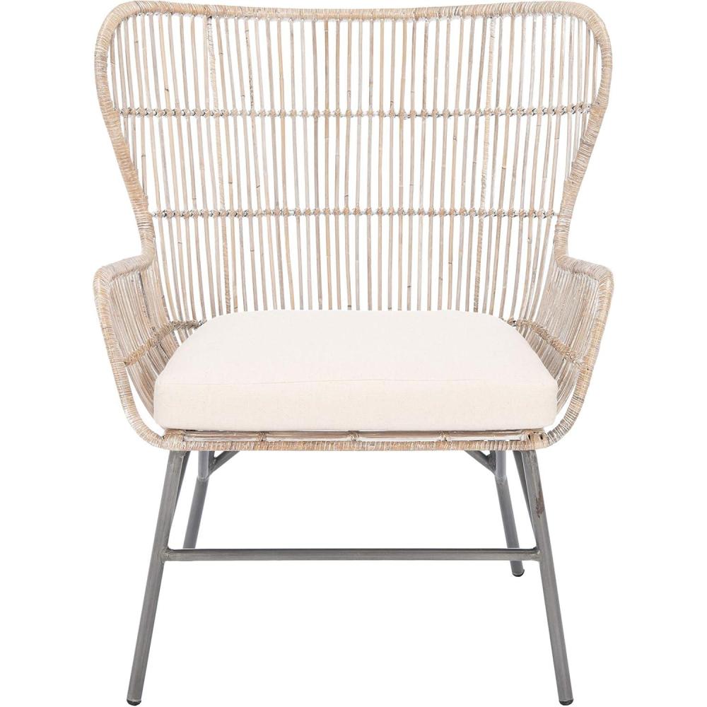 image:imageSAFAVIEH Home Collection Lenu Rattan White Cushion Accent Chair NaturalBlack ACH6510BGrey White Wash Black