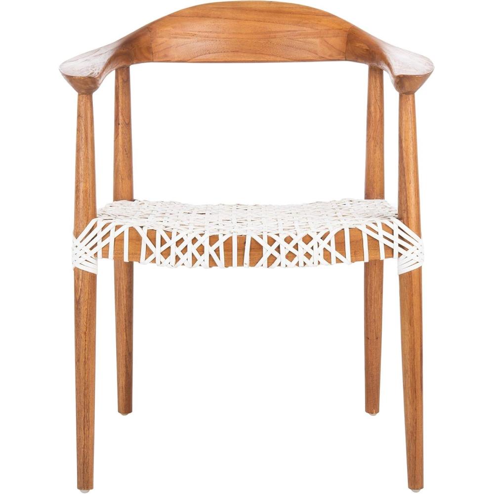 image:imageSafavieh Home Collection Juneau Leather Woven Natural and OffWhite Accent ChairNatural White