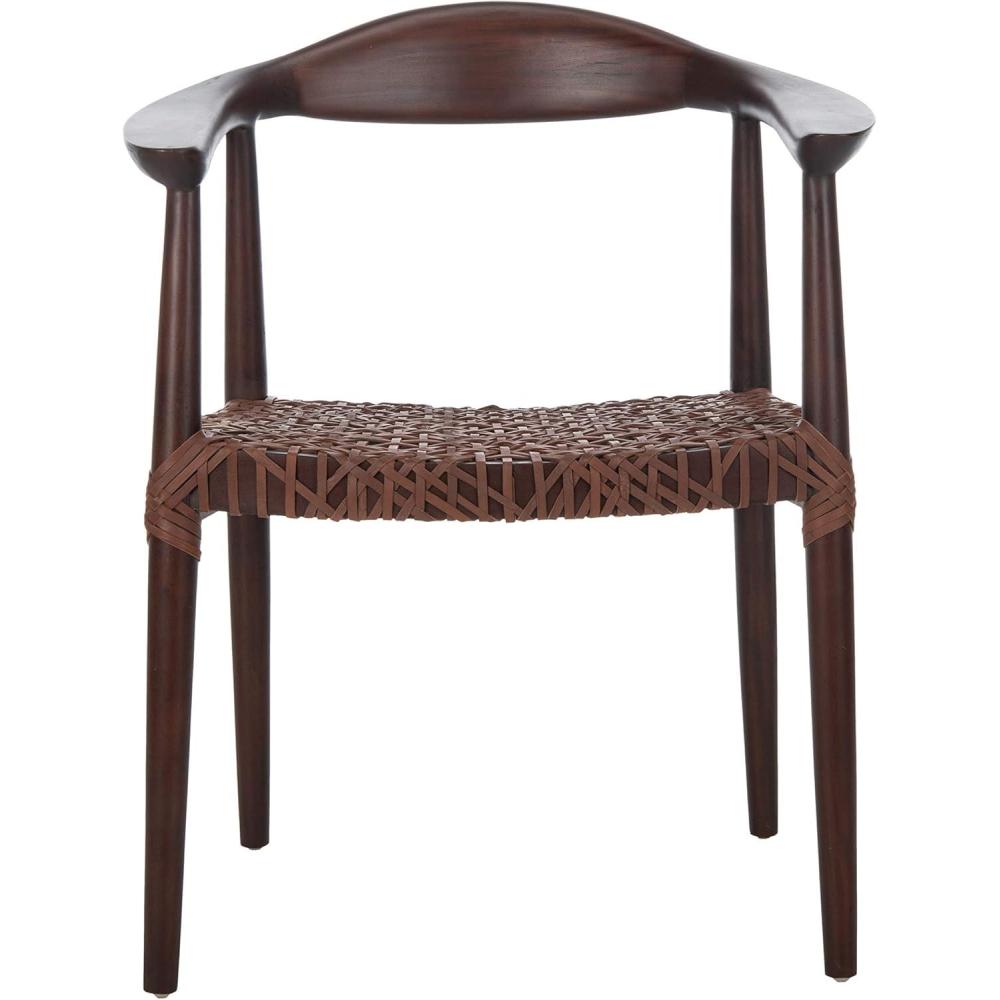 image:imageSafavieh Home Collection Juneau Leather Woven Natural and OffWhite Accent ChairWalnut Brown