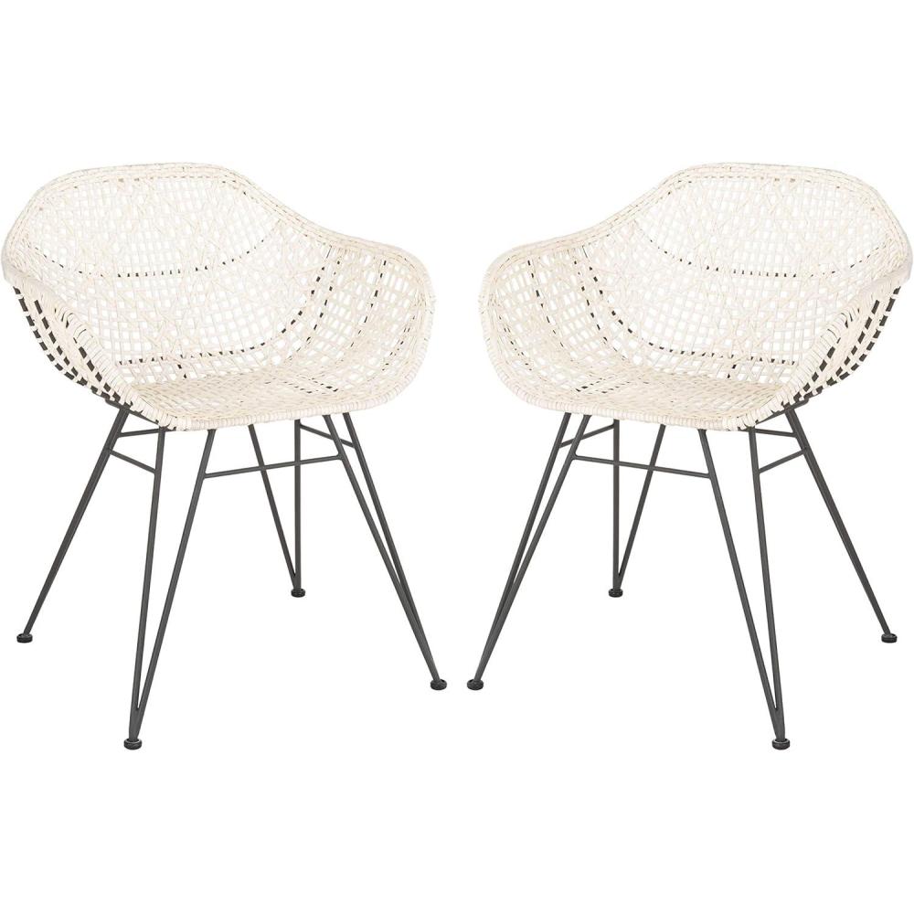 image:imageSafavieh Home Jadis White and Dark Grey Leather Woven Dining Chair Set of 2
