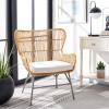 SAFAVIEH Home Collection Lenu Rattan White Cushion Accent Chair, Natural/Black (ACH6510B)(Natural / Black)