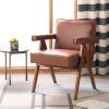 Safavieh Home Collection Suri Navy and Walnut Mid-Century Arm Chair(Cognac / Walnut)