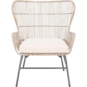 SAFAVIEH Home Collection Lenu Rattan White Cushion Accent Chair, Natural/Black (ACH6510B)(Grey White Wash / Black)