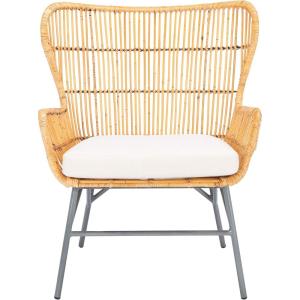 SAFAVIEH Home Collection Lenu Rattan White Cushion Accent Chair, Natural/Black (ACH6510B)(Natural / Black)