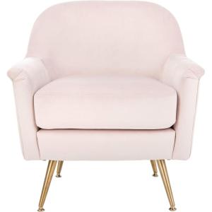 Safavieh Home Brienne Retro Glam Navy Velvet and Brass Arm Chair(Blush / Brass)