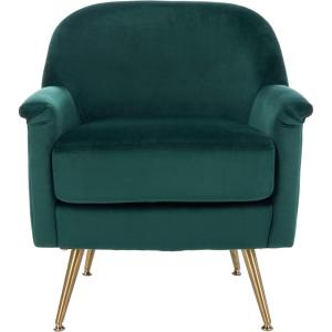 Safavieh Home Brienne Retro Glam Navy Velvet and Brass Arm Chair(Emerald / Brass)