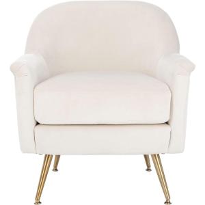 Safavieh Home Brienne Retro Glam Navy Velvet and Brass Arm Chair(Ivory / Brass)