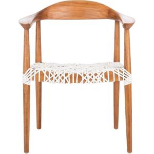 Safavieh Home Collection Juneau Leather Woven Natural and Off-White Accent Chair(Natural / White)