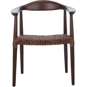 Safavieh Home Collection Juneau Leather Woven Natural and Off-White Accent Chair(Walnut / Brown)