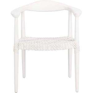 Safavieh Home Collection Juneau Leather Woven Natural and Off-White Accent Chair(White)