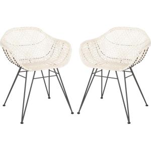 Safavieh Home Jadis White and Dark Grey Leather Woven Dining Chair, Set of 2