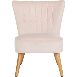 Safavieh Home June Retro Glam Blush Pink Velvet and Natural Accent Chair(Blush / Natural)
