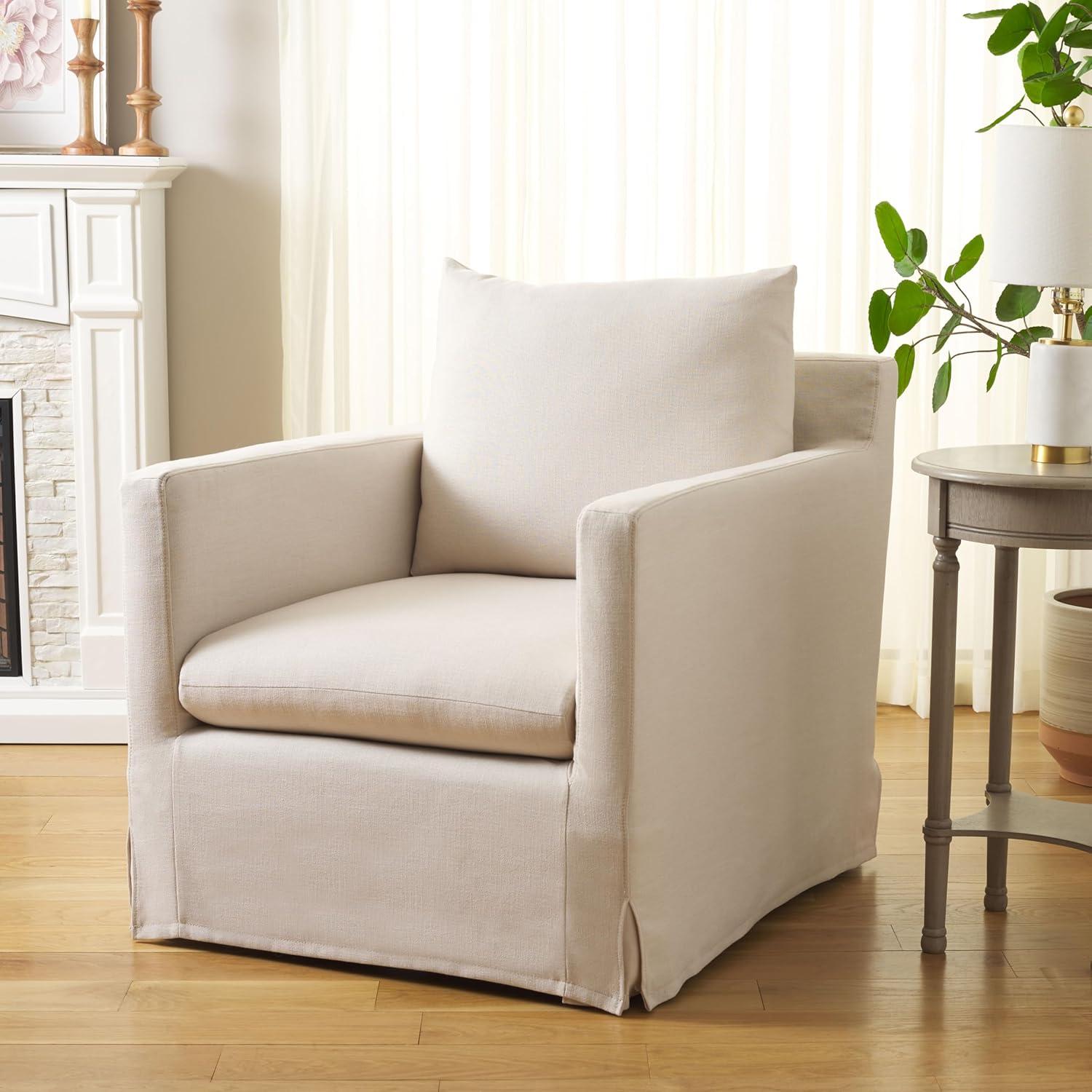 image:imageSAFAVIEH Home Collection Hadara Bone Linen Swivel Accent Club Chair Fully Assembled