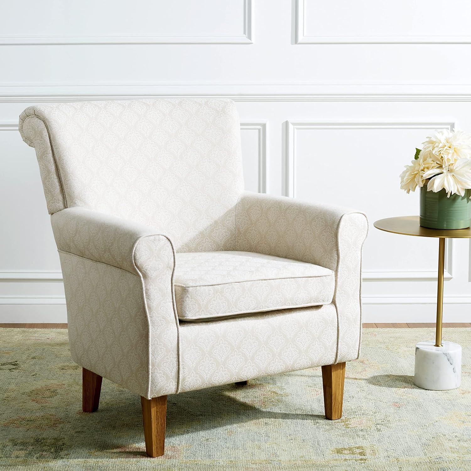 image:imageSAFAVIEH Home Collection Hazina Light Blue Geometric Ogee Club ChairBeigeFlower
