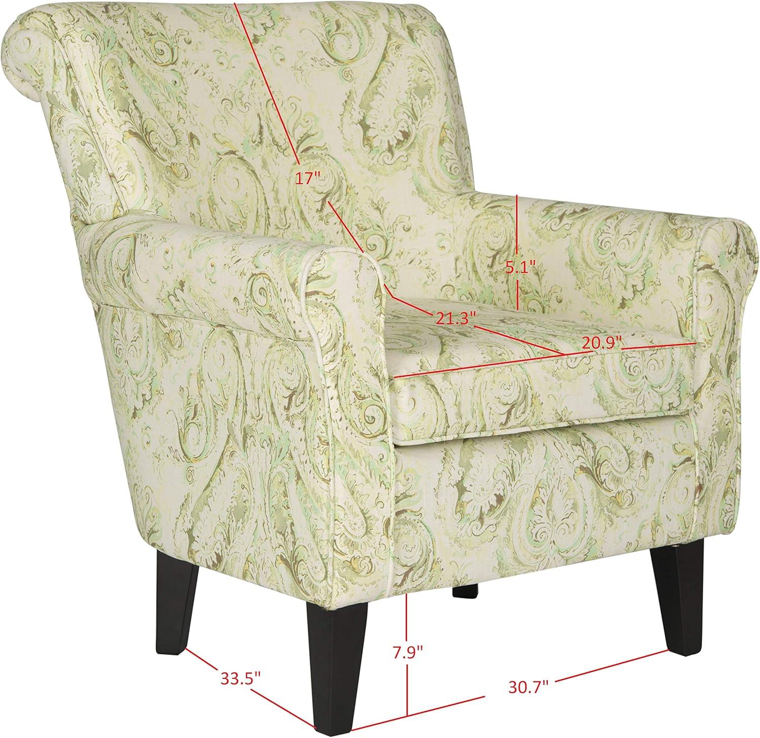 image:imageSAFAVIEH Home Collection Hazina Light Blue Geometric Ogee Club ChairGreen