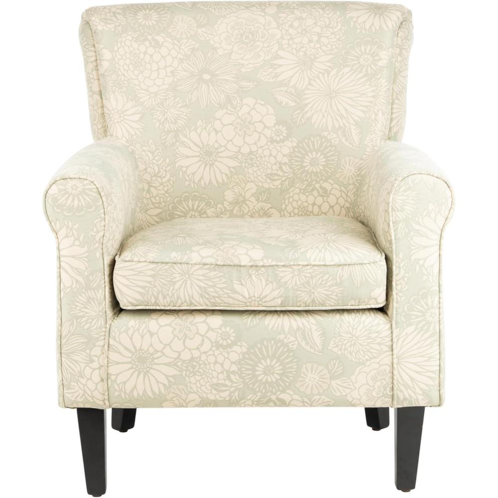 image:imageSAFAVIEH Home Collection Hazina Light Blue Geometric Ogee Club ChairIvory