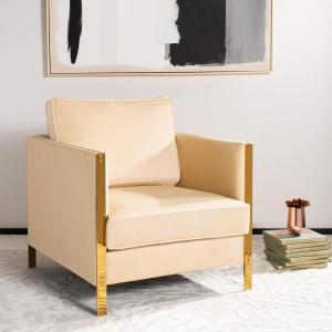 Safavieh Couture Home Reign Cream Velvet and Gold Club Chair(Cream)