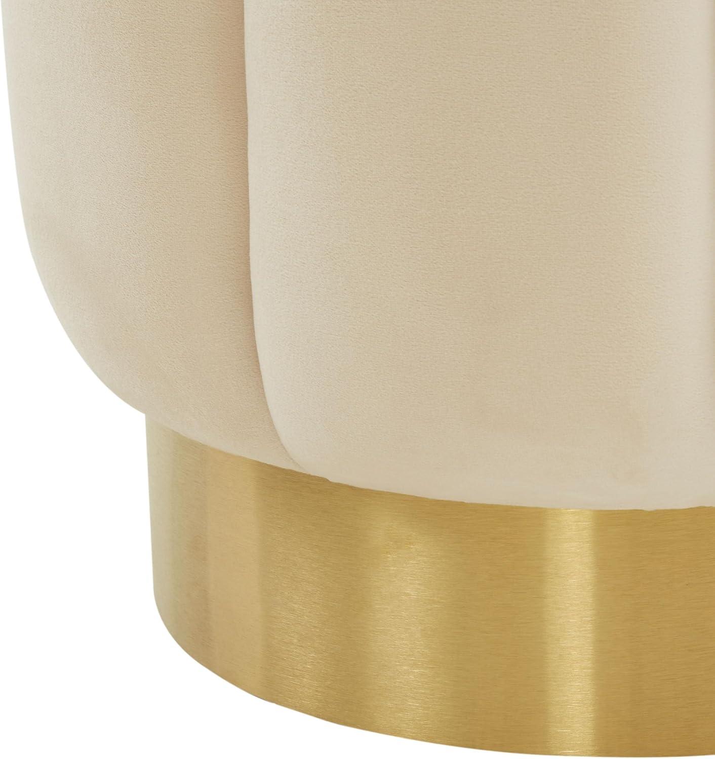 image:imageSAFAVIEH Couture Collection Maxine Glam Light BrownGold Channel Tufted Upholstered Ottoman Fully AssembledCremeGold Velvet