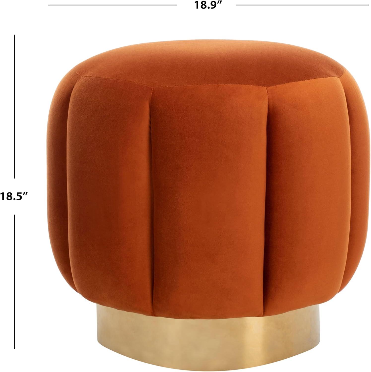 image:imageSAFAVIEH Couture Collection Maxine Glam Light BrownGold Channel Tufted Upholstered Ottoman Fully AssembledSienna Gold