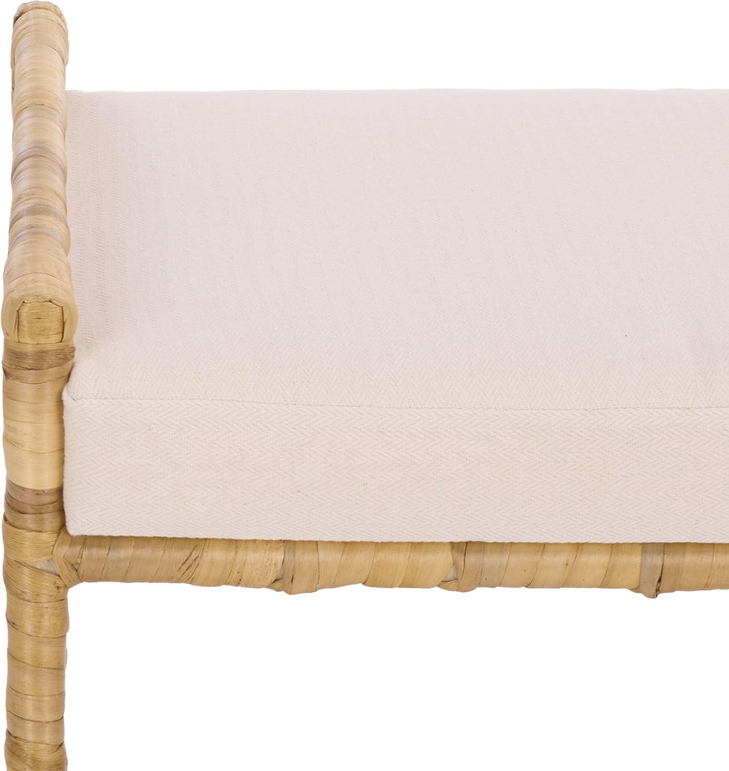 image:imageSAFAVIEH Home Collection Iveliz Natural amp White Woven Accent Ottoman Stool with Cushion Fully Assembled OTT6504ALight NaturalWhite