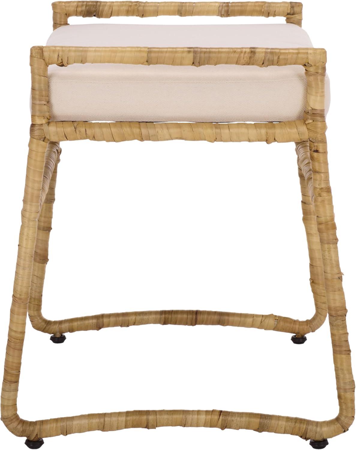 image:imageSAFAVIEH Home Collection Iveliz Natural amp White Woven Accent Ottoman Stool with Cushion Fully Assembled OTT6504ALight NaturalWhite