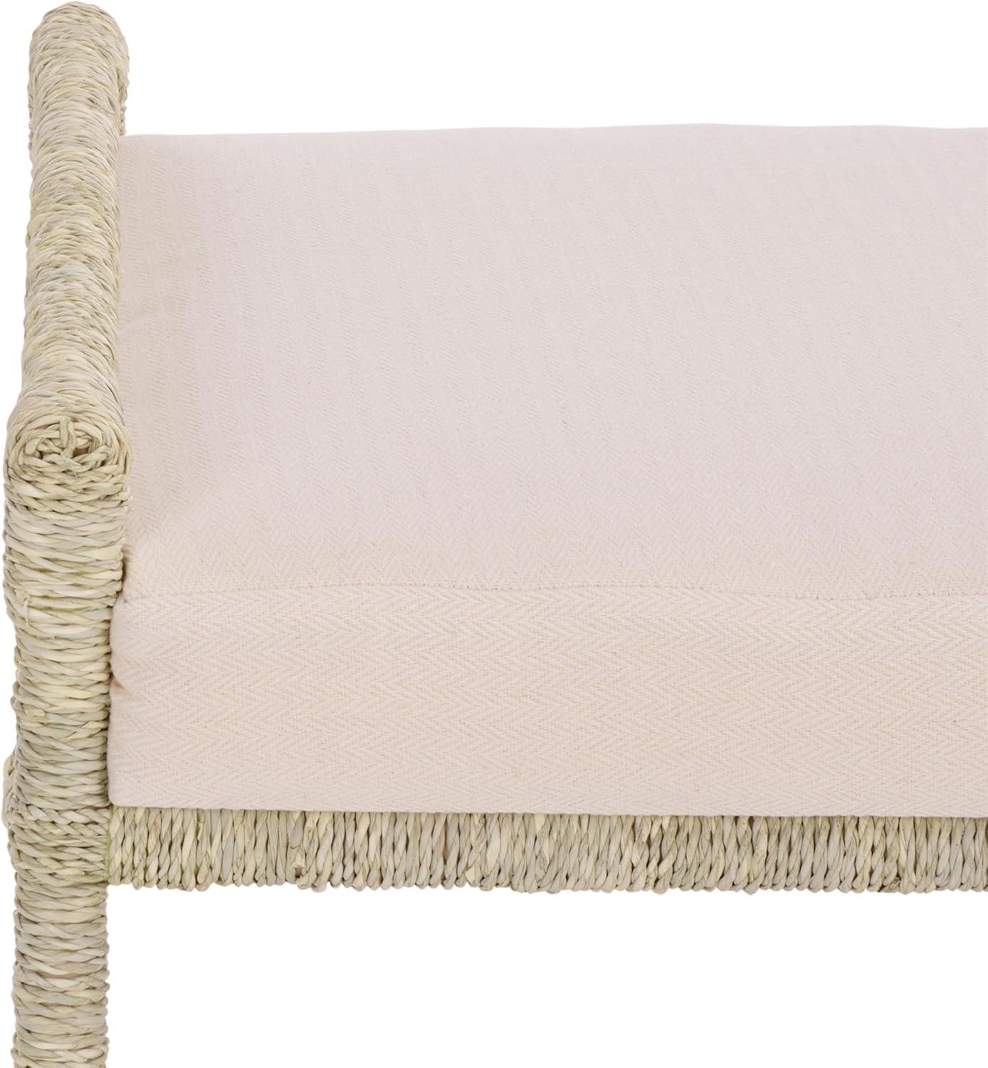 image:imageSAFAVIEH Home Collection Iveliz Natural amp White Woven Accent Ottoman Stool with Cushion Fully Assembled OTT6504ANaturalWhite