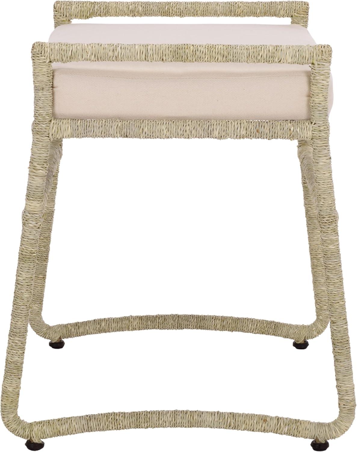 image:imageSAFAVIEH Home Collection Iveliz Natural amp White Woven Accent Ottoman Stool with Cushion Fully Assembled OTT6504ANaturalWhite