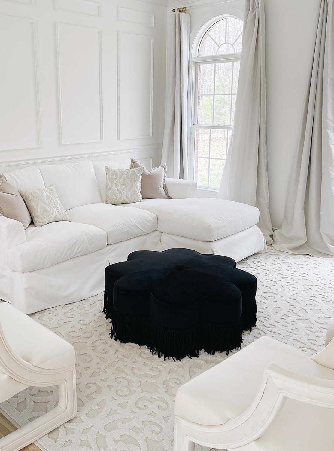 image:imageSafavieh Home Tanith Black Velvet Flower OttomanBlack