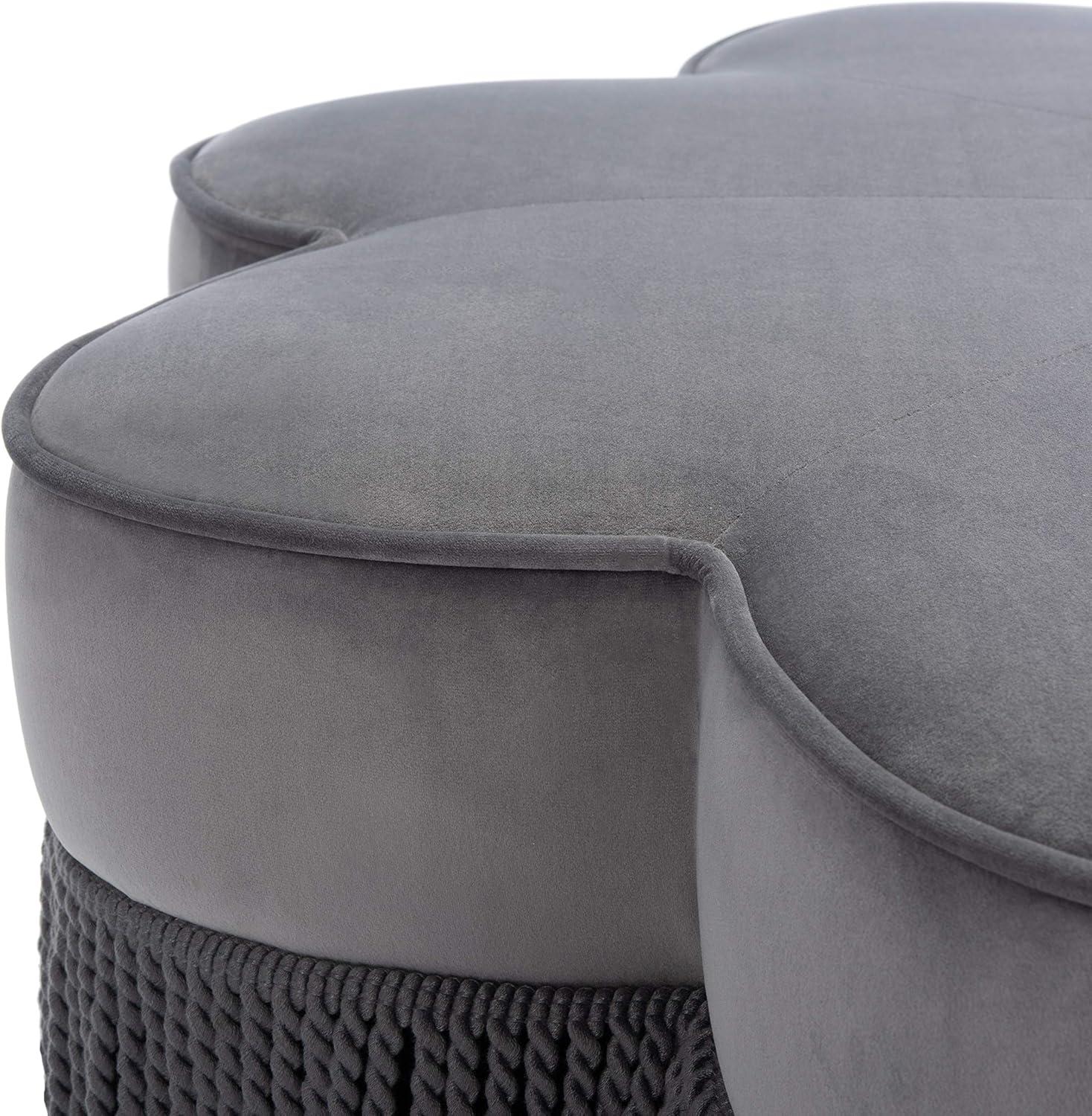 image:imageSafavieh Home Tanith Black Velvet Flower OttomanDark Grey