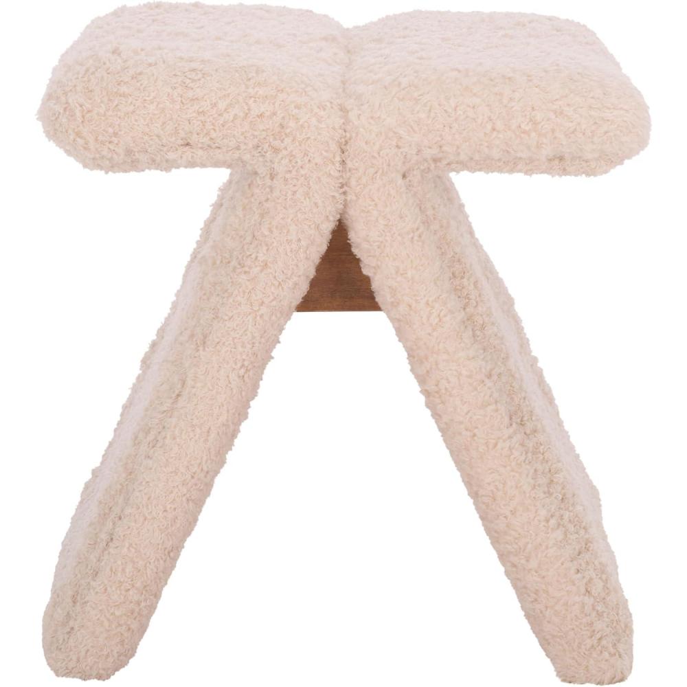 image:imageSAFAVIEH Couture Collection Tessabella Beige Teddy Fabric Ottoman Modern Sculptural Accent Seat Fully Assembled SFV5799AIvory