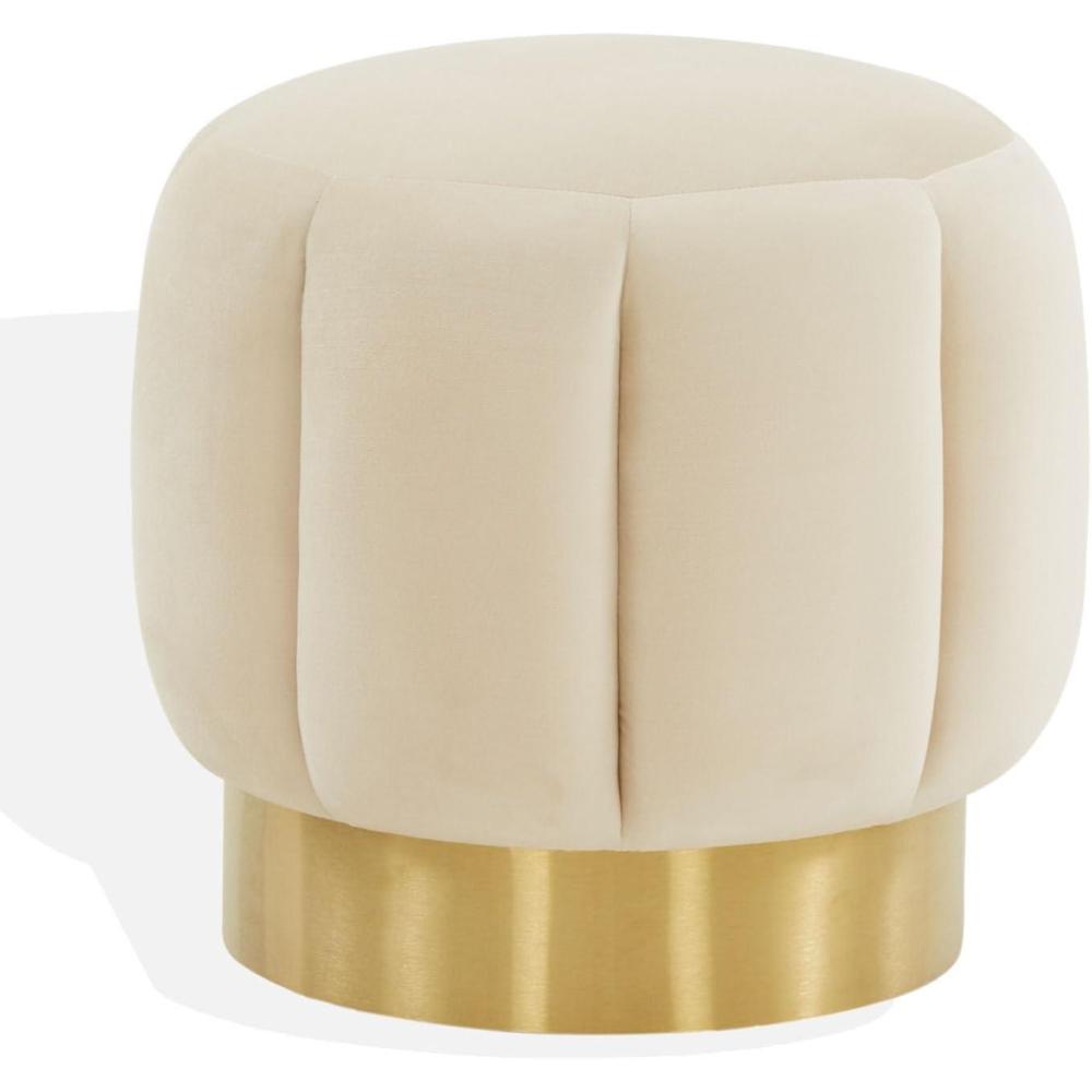 image:imageSAFAVIEH Couture Collection Maxine Glam Light BrownGold Channel Tufted Upholstered Ottoman Fully AssembledCremeGold Velvet