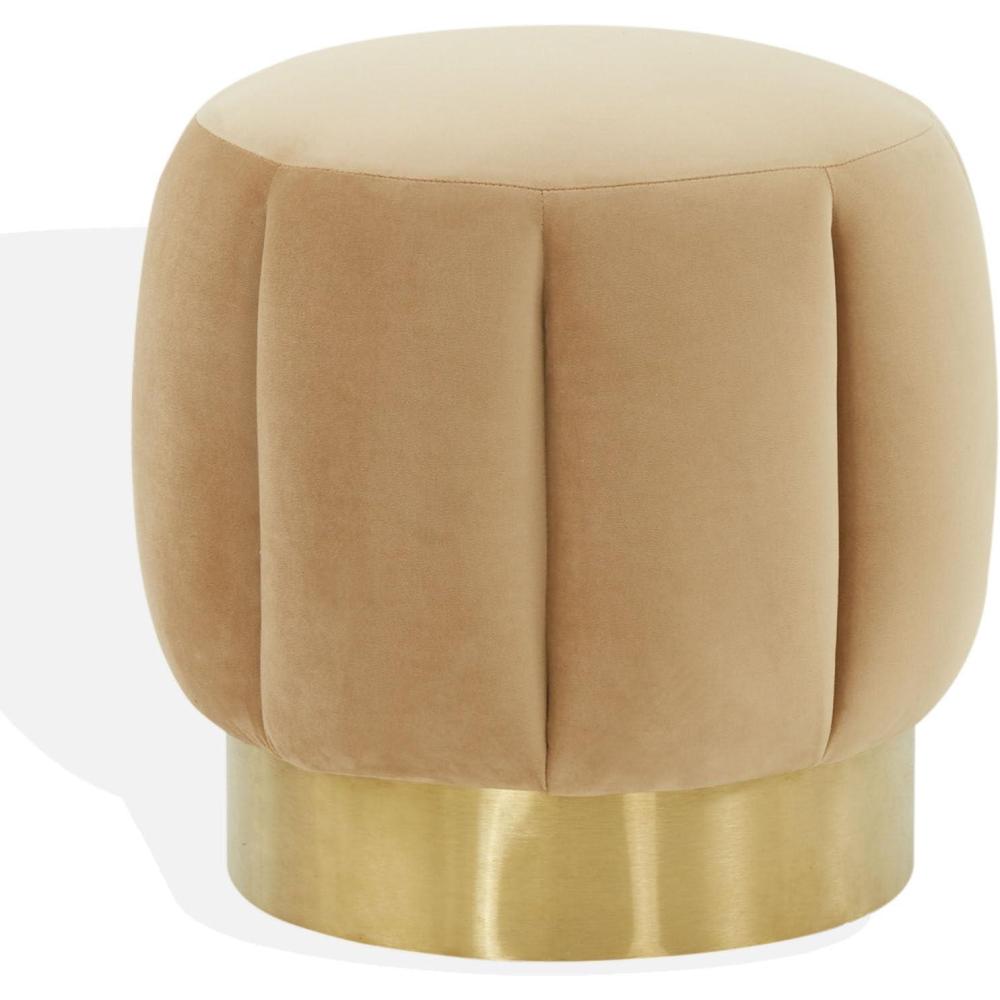 image:imageSAFAVIEH Couture Collection Maxine Glam Light BrownGold Channel Tufted Upholstered Ottoman Fully AssembledLight BrownGold