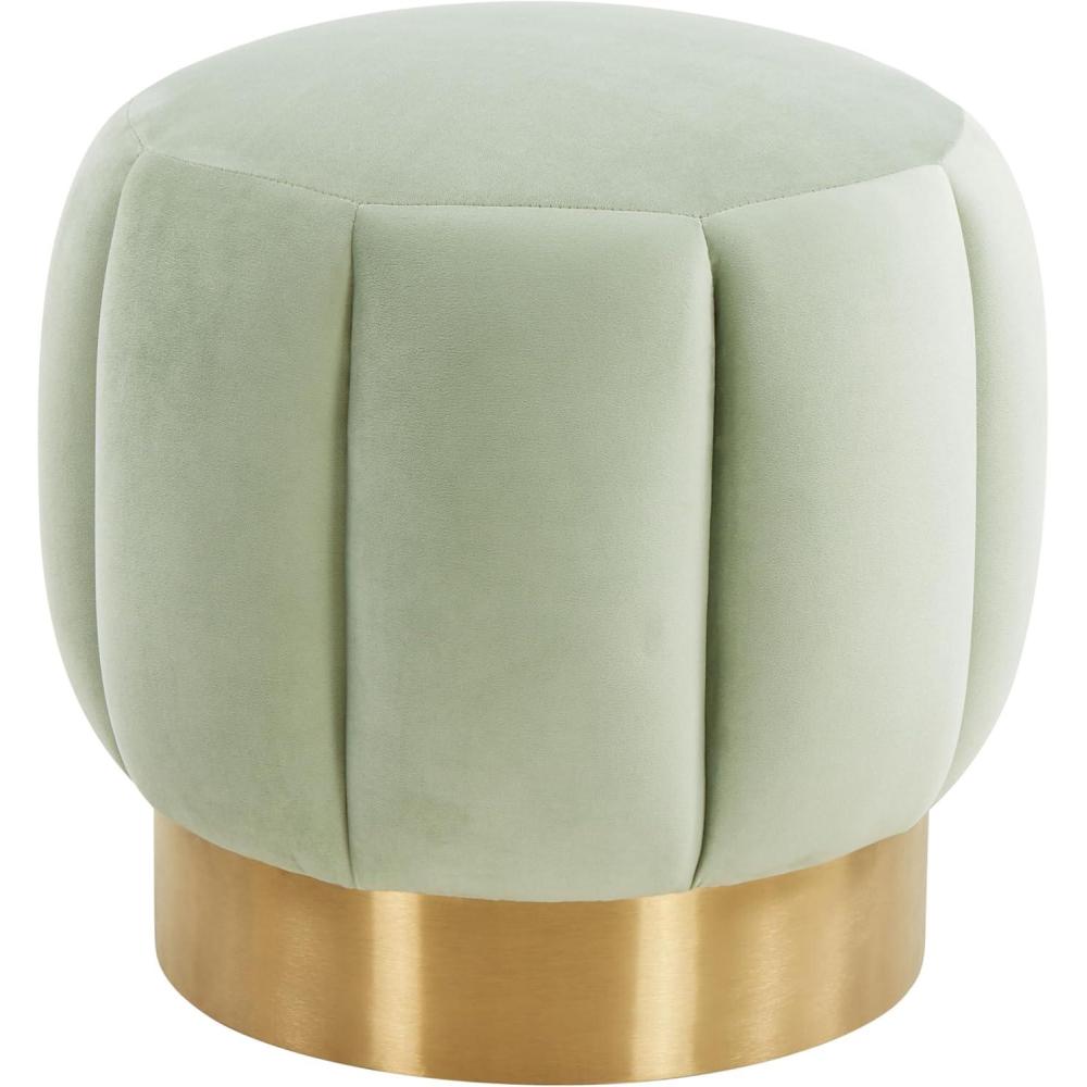 image:imageSAFAVIEH Couture Collection Maxine Glam Light BrownGold Channel Tufted Upholstered Ottoman Fully AssembledMint