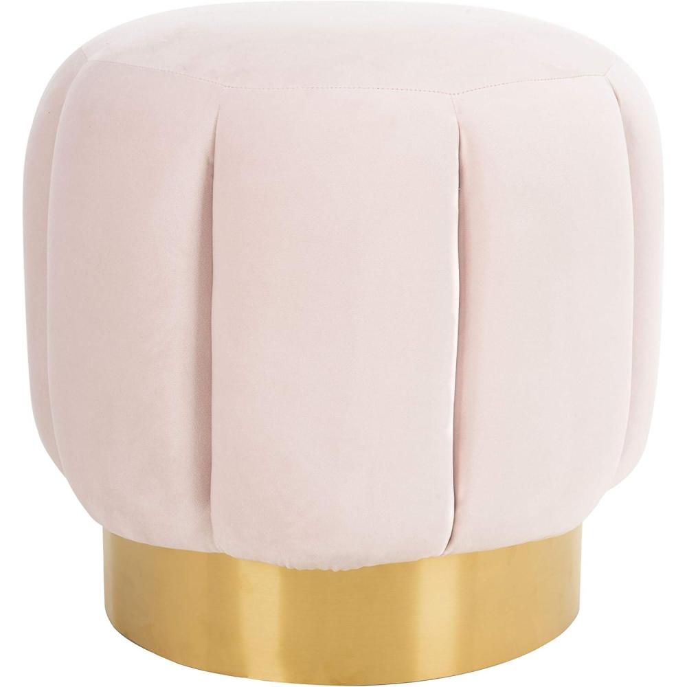 image:imageSAFAVIEH Couture Collection Maxine Glam Light BrownGold Channel Tufted Upholstered Ottoman Fully AssembledPink  Gold