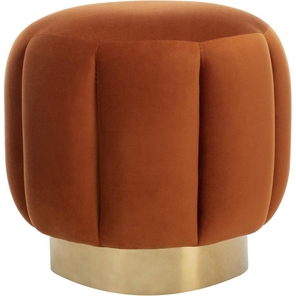 image:imageSAFAVIEH Couture Collection Maxine Glam Light BrownGold Channel Tufted Upholstered Ottoman Fully AssembledSienna Gold