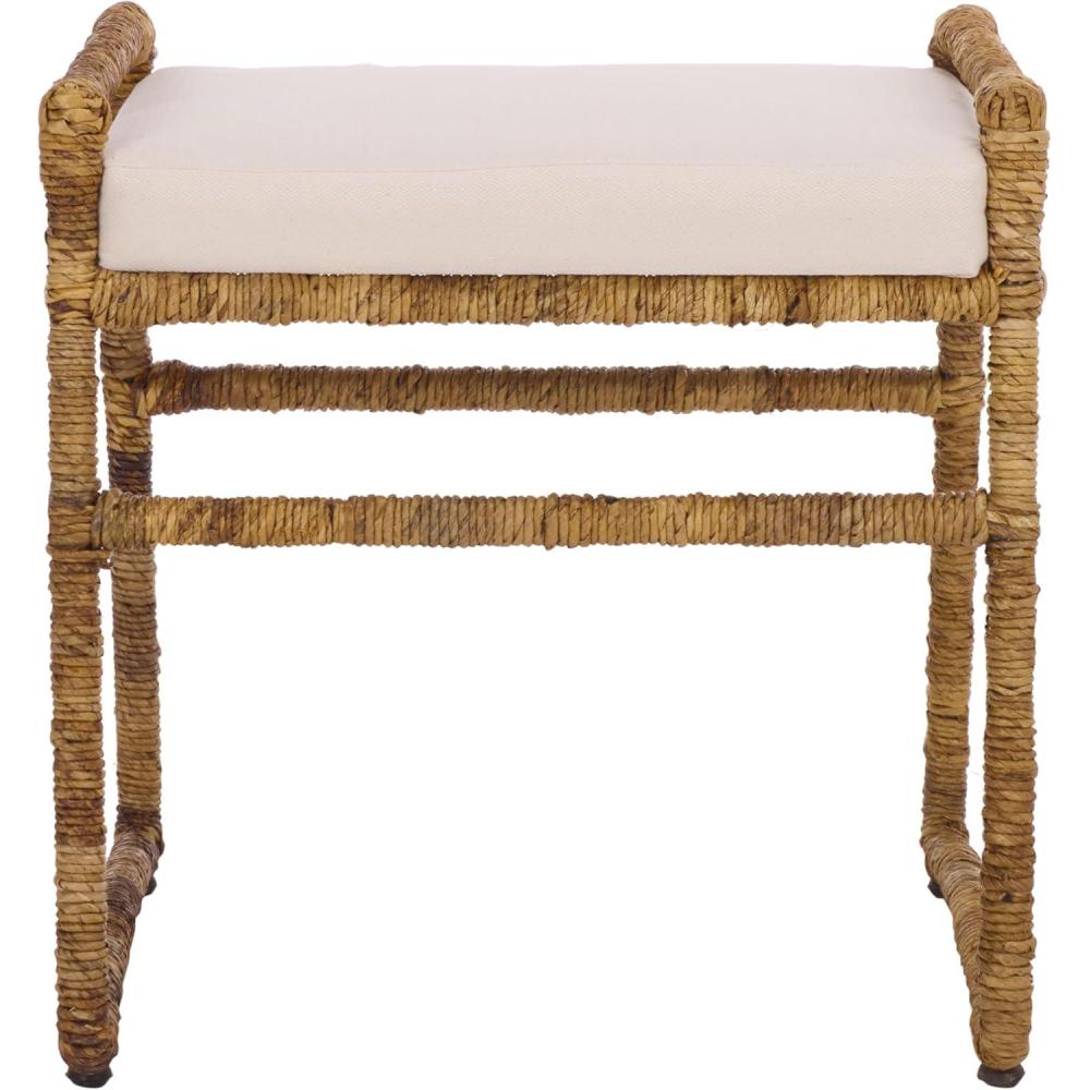 image:imageSAFAVIEH Home Collection Iveliz Natural amp White Woven Accent Ottoman Stool with Cushion Fully Assembled OTT6504ADark NaturalWhite
