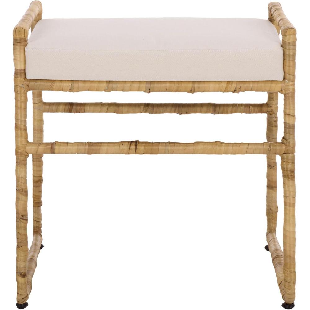 image:imageSAFAVIEH Home Collection Iveliz Natural amp White Woven Accent Ottoman Stool with Cushion Fully Assembled OTT6504ALight NaturalWhite