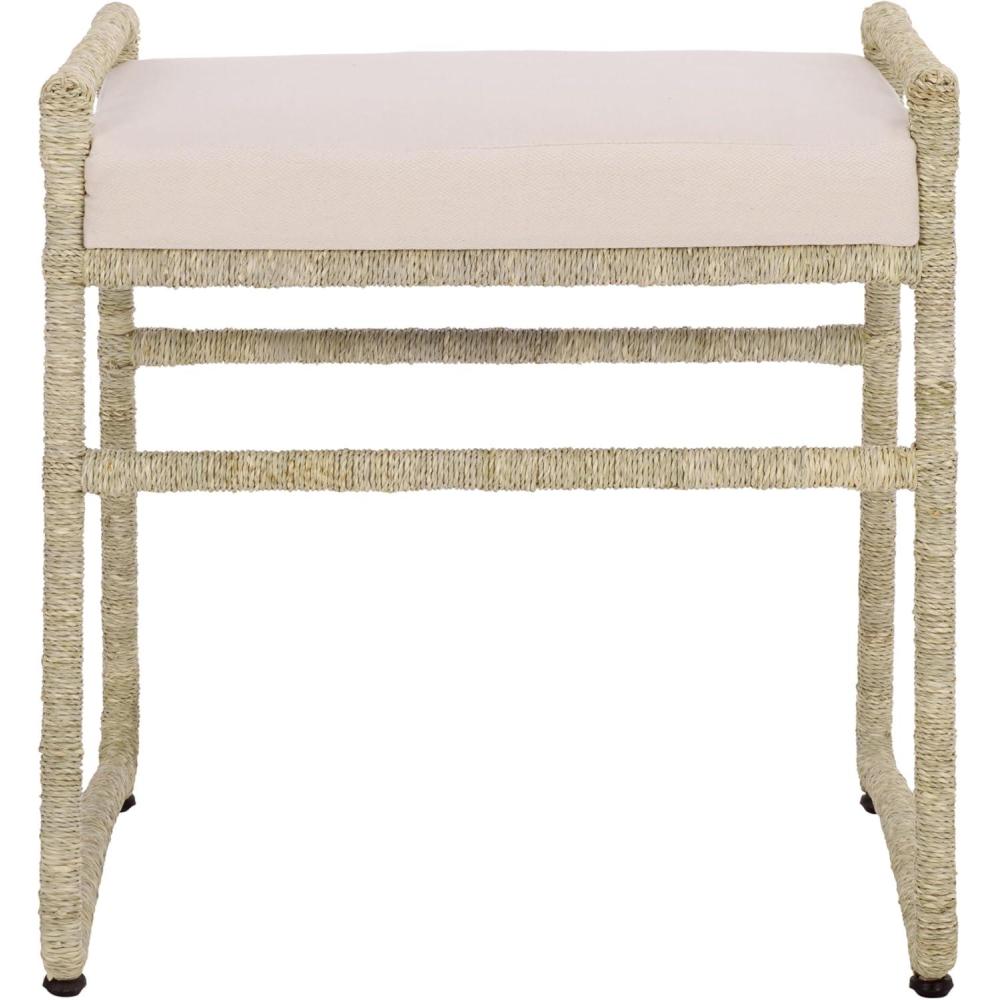 image:imageSAFAVIEH Home Collection Iveliz Natural amp White Woven Accent Ottoman Stool with Cushion Fully Assembled OTT6504ANaturalWhite