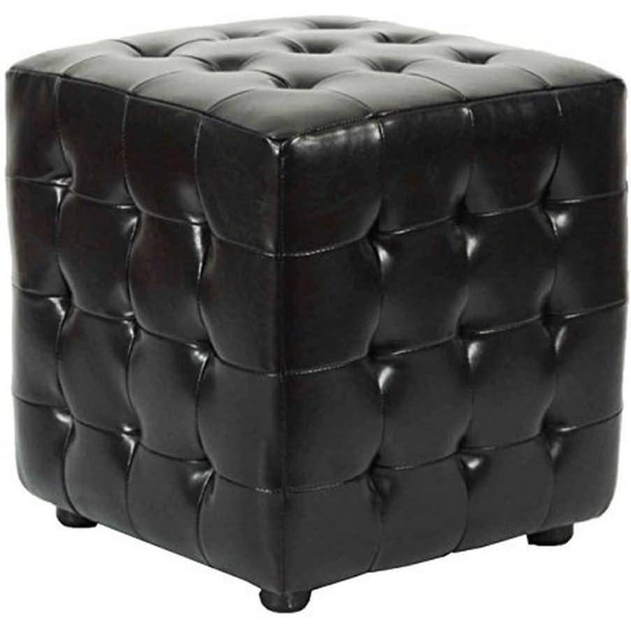 image:imageSAFAVIEH Home Collection Kristof Black Faux Leather Tufted Ottoman Footrest Compact Cube Design Fully Assembled HUD4024BBrown