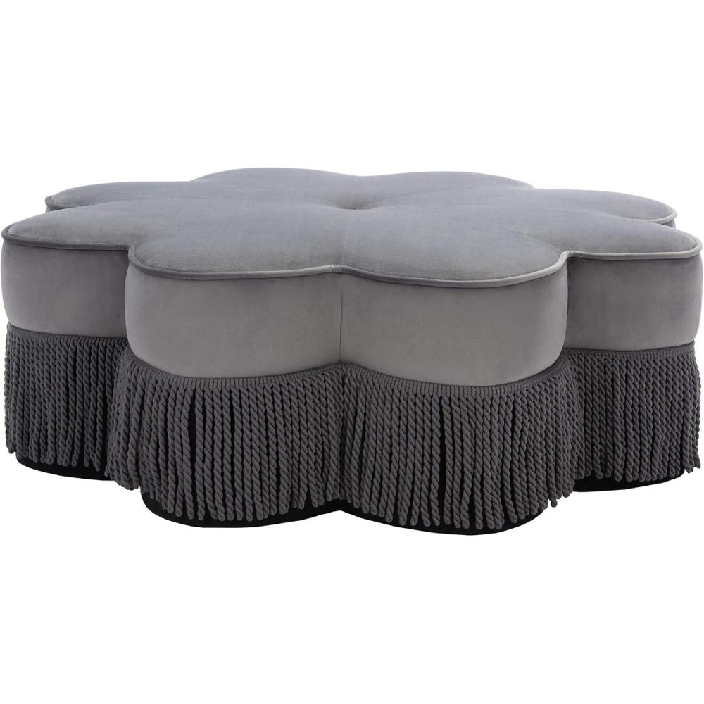 image:imageSafavieh Home Tanith Black Velvet Flower OttomanDark Grey