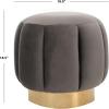 SAFAVIEH Couture Collection Maxine Glam Light Brown/Gold Channel Tufted Upholstered Ottoman (Fully Assembled)(Dark Grey / Gold)