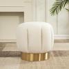 SAFAVIEH Couture Collection Maxine Glam Light Brown/Gold Channel Tufted Upholstered Ottoman (Fully Assembled)(Ivory/Gold)