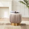 SAFAVIEH Couture Collection Maxine Glam Light Brown/Gold Channel Tufted Upholstered Ottoman (Fully Assembled)(Pale Taupe / Gold)
