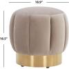SAFAVIEH Couture Collection Maxine Glam Light Brown/Gold Channel Tufted Upholstered Ottoman (Fully Assembled)(Pale Taupe / Gold)