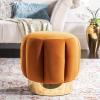 SAFAVIEH Couture Collection Maxine Glam Light Brown/Gold Channel Tufted Upholstered Ottoman (Fully Assembled)(Sienna / Gold)