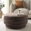 SAFAVIEH Home Collection Rohan Tan Velvet Layered Stacked Cocktail Ottoman (Fully Assembled)(Brown)