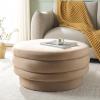 SAFAVIEH Home Collection Rohan Tan Velvet Layered Stacked Cocktail Ottoman (Fully Assembled)(Light Brown)