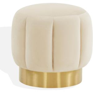 SAFAVIEH Couture Collection Maxine Glam Light Brown/Gold Channel Tufted Upholstered Ottoman (Fully Assembled)(Creme/Gold [Velvet])