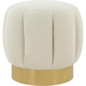 SAFAVIEH Couture Collection Maxine Glam Light Brown/Gold Channel Tufted Upholstered Ottoman (Fully Assembled)(Ivory/Gold)